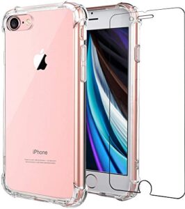 iphone se 2nd 2020 new/iphone se 3 2022, iphone 8, iphone 7 case, screen protector slim shock absorption reinforced corner soft tpu silicone clear iphone se 3 2022 case 4.7" (clear)