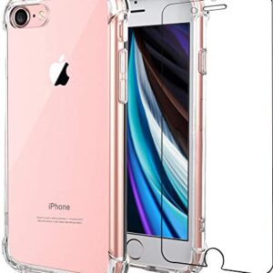 iPhone SE 2nd 2020 New/iPhone SE 3 2022, iPhone 8, iPhone 7 Case, Screen Protector Slim Shock Absorption Reinforced Corner Soft TPU Silicone Clear iPhone SE 3 2022 Case 4.7" (Clear)