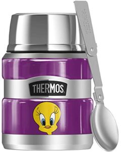 thermos looney tunes tweety bird pose, stainless king stainless steel food jar with folding spoon, vacuum insulated & double wall, 16oz