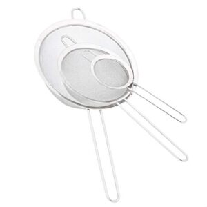 amazoncommercial stainless steel 3-piece strainer set, set contains 3.3", 5.5", and 7.75" strainers, pack of 3