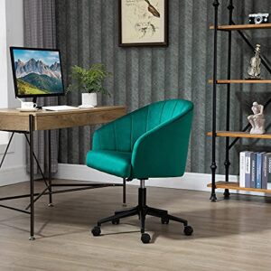 HOMCOM Retro Mid-Back Swivel Fabric Computer Desk Chair Height Adjustable with Metal Base, Leisure Task Chair on Rolling Wheels for Home Office, Green