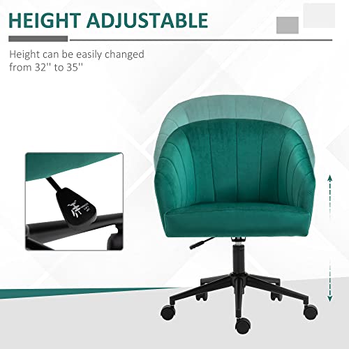 HOMCOM Retro Mid-Back Swivel Fabric Computer Desk Chair Height Adjustable with Metal Base, Leisure Task Chair on Rolling Wheels for Home Office, Green