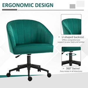 HOMCOM Retro Mid-Back Swivel Fabric Computer Desk Chair Height Adjustable with Metal Base, Leisure Task Chair on Rolling Wheels for Home Office, Green