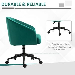 HOMCOM Retro Mid-Back Swivel Fabric Computer Desk Chair Height Adjustable with Metal Base, Leisure Task Chair on Rolling Wheels for Home Office, Green