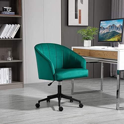 HOMCOM Retro Mid-Back Swivel Fabric Computer Desk Chair Height Adjustable with Metal Base, Leisure Task Chair on Rolling Wheels for Home Office, Green