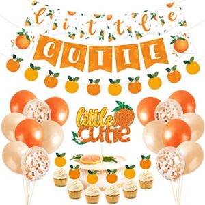little cutie baby shower decorations orange birthday party supplies kit, little cutie banner cake topper citrus cupcake topper confetti balloons for tangerine baby shower clementine birthday party