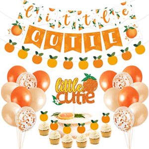 Little Cutie Baby Shower Decorations Orange Birthday Party Supplies Kit, Little Cutie Banner Cake Topper Citrus Cupcake Topper Confetti Balloons for Tangerine Baby Shower Clementine Birthday Party