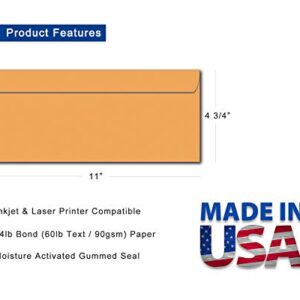 Business Envelopes #12 Size (4 3/4" x 11") - 24lb Bond Golden Kraft - 100 Pack