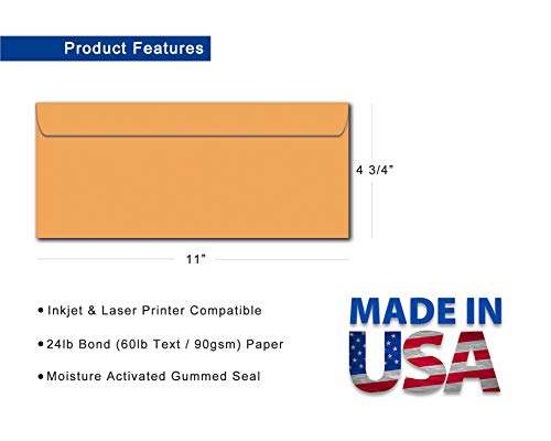 Business Envelopes #12 Size (4 3/4" x 11") - 24lb Bond Golden Kraft - 100 Pack