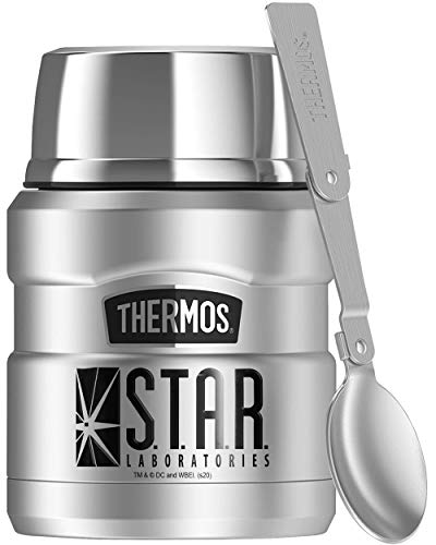 The Flash S.T.A.R. Labs Logo, THERMOS STAINLESS KING Stainless Steel Food Jar with Folding Spoon, Vacuum insulated & Double Wall, 16oz