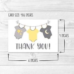 24 Clothesline Baby Shower Thank You Cards With Envelopes, Girl or Boy Sprinkle Thank-You Note, 4x6 Gratitude Card Gift For Guest Pack, Gender Neutral Reveal DIY So Grateful Varied Event Stationery
