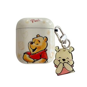 soft tpu case with charm and keychain for apple airpods 1 2 1st 2nd generation model yellow winnie the pooh bear laugh cute lovely adorable kawaii girls kids boys