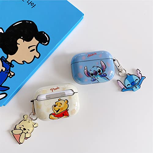 Soft TPU Case with Charm and Keychain for Apple AirPods 1 2 1st 2nd Generation Model Yellow Winnie The Pooh Bear Laugh Cute Lovely Adorable Kawaii Girls Kids Boys