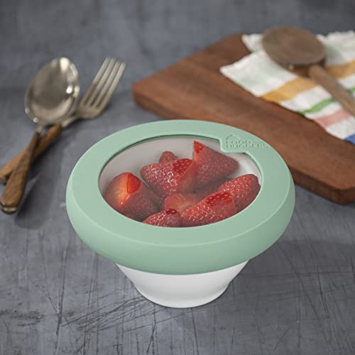 Food Huggers Replacement Lids for Glass Storage Containers Silicone & Glass Lids that Don’t Crack | Fits Round Container Brands & Bowls | 100% Plastic Free | 4 Lid Set (XS,S,M,L), Gradual Green