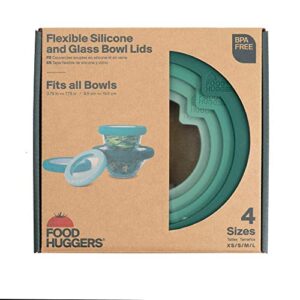 Food Huggers Replacement Lids for Glass Storage Containers Silicone & Glass Lids that Don’t Crack | Fits Round Container Brands & Bowls | 100% Plastic Free | 4 Lid Set (XS,S,M,L), Gradual Green