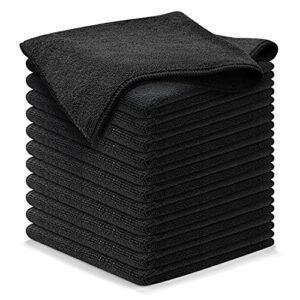 USANOOKS Microfiber Cleaning Cloth - 12Pcs (16x16 inch) High Performance - 1200 Washes, Ultra Absorbent Car Towels Traps Grime & Liquid for Streak-Free Mirror Shine, Scratch Proof - (Black)