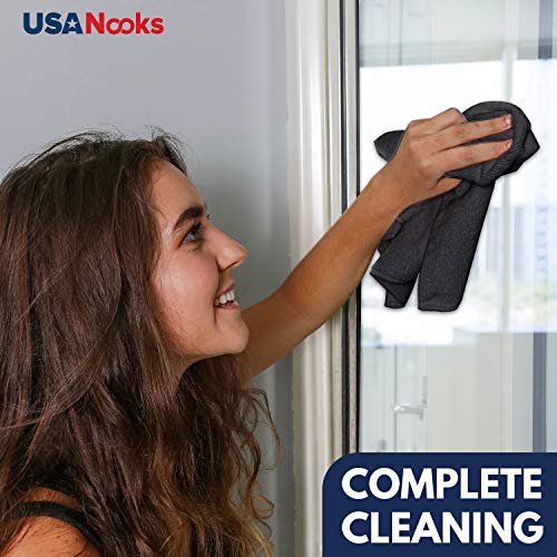 USANOOKS Microfiber Cleaning Cloth - 12Pcs (16x16 inch) High Performance - 1200 Washes, Ultra Absorbent Car Towels Traps Grime & Liquid for Streak-Free Mirror Shine, Scratch Proof - (Black)