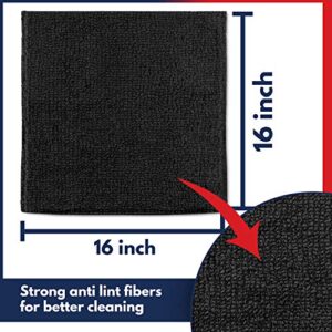 USANOOKS Microfiber Cleaning Cloth - 12Pcs (16x16 inch) High Performance - 1200 Washes, Ultra Absorbent Car Towels Traps Grime & Liquid for Streak-Free Mirror Shine, Scratch Proof - (Black)