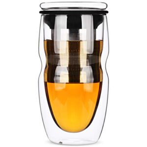 btat- double wall glass tea cup with stainless steel infuser, 500ml 16oz glass, tea cup with lid, tea infuser cup, tea cup with filter, tea cup with infuser, tea gifts for tea lover, mother's day gift