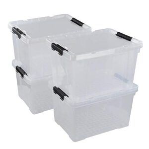 Pekky 50 Quart Clear Storage Containers/Bins with Lid，Wheels and Latching Handles, Large Rolling Storage Plastic Box Tote(4Packs)