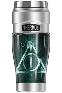 thermos harry potter deathly hallows logo, stainless king stainless steel travel tumbler, vacuum insulated & double wall, 16oz