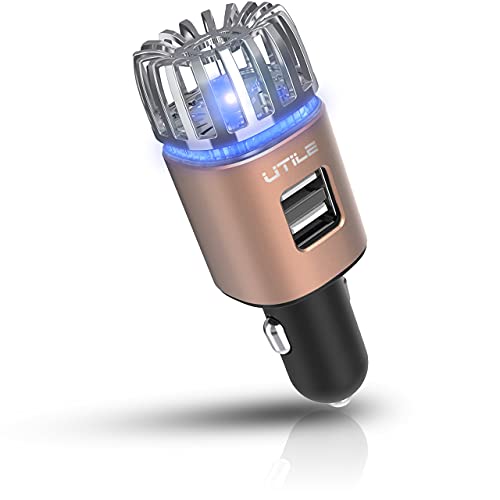 UTILE Car Ionizer Purifier with Dual USB Charger – Ionic Air Freshener for Odor Removal | 2.1A/0.8W USB Charging for Phone, Tablet and Other Devices (Copper, Pack of 1)