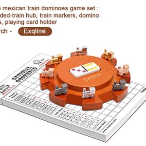 Exqline Mexican Train Dominoes Accessories - with 6.5" Mexican Train Hub Centerpiece, 8 Metal Mexican Train Markers and 70-Sheets Mexican Train Score Pads Great Mexican Train Dominoes Set.