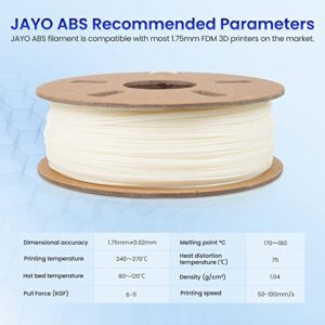 JAYO ABS 3D Printer Filament, Impact and Heat Resistant ABS Filament 1.75mm Dimensional Accuracy +/- 0.02mm, 0.65KG Cardboard Spool 3D Printing Material Fits FDM Printers, ABS White 650G