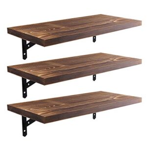 kosiehouse floating shelves, wall mounted rustic pine wood farmhouse shelf with brackets storage rack display ledge set of 3 for bedroom bathroom living room kitchen office
