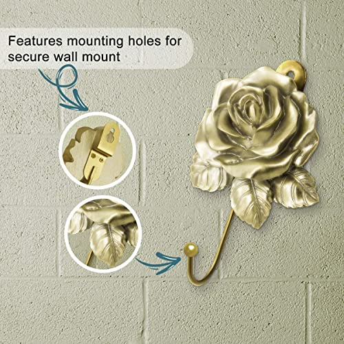 Rose Wall Hooks Coat Rack Hat Hooks Wall Mounted Cute Wall Decor- Decorative Hook 2 Pcs for Hanging Bathroom Kitchen Room Towels Keys Coats Hats Bags