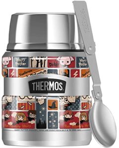 thermos harry potter cute chibi pattern, stainless king stainless steel food jar with folding spoon, vacuum insulated & double wall, 16oz