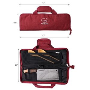 Chef Knife Roll Bag Travel Case | 8 Pockets for Knives & Tools | 2 Flaps with Cleaver & Mesh Pocket | Honing Rod Slot | Chef Knife Case for Professional & Students | Knives Not Included (Red)