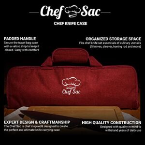 Chef Knife Roll Bag Travel Case | 8 Pockets for Knives & Tools | 2 Flaps with Cleaver & Mesh Pocket | Honing Rod Slot | Chef Knife Case for Professional & Students | Knives Not Included (Red)