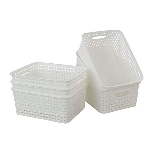 Easymanie Plastic Weave Storage Basket Bin, 10" x 7.5" x 4", 6 Pack