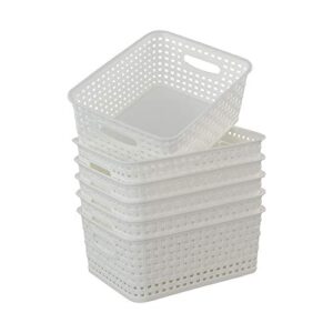 Easymanie Plastic Weave Storage Basket Bin, 10" x 7.5" x 4", 6 Pack