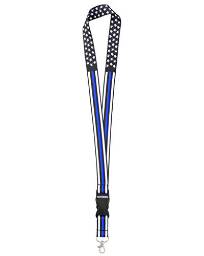 American Flag Office Lanyard - Badge and ID Holder (Thin Blue Line)