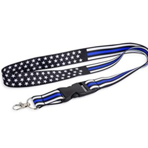 American Flag Office Lanyard - Badge and ID Holder (Thin Blue Line)