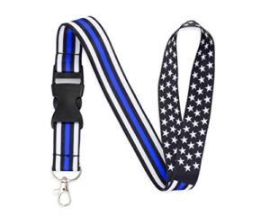 american flag office lanyard - badge and id holder (thin blue line)