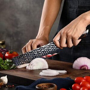 Aroma House Damascus Nakiri Knife 7", Heavy Duty Kitchen Knife for Meat and Vegetable, High Carbon Stainless Steel & Pakkawood Handle, Magnetic Box, Amazing Gift Option.