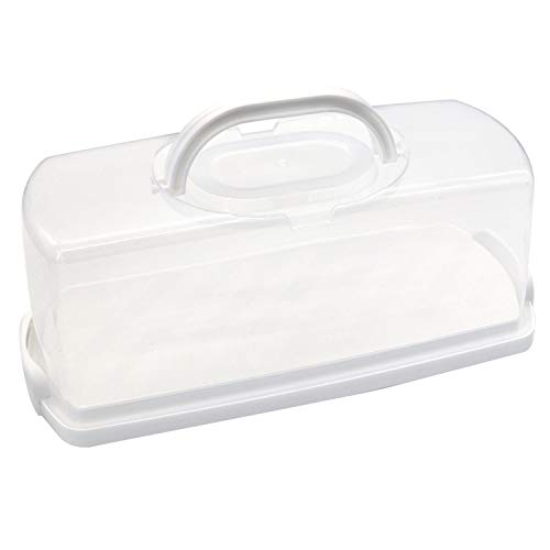 FEOOWV Portable Plastic Rectangular Loaf Bread Box with Transparent Lid, Bread Keeper for Carrying and Storing Loaf Cakes,Banana Bread,Pumpkin Bread,Quick Breads (White)