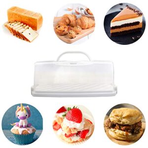 FEOOWV Portable Plastic Rectangular Loaf Bread Box with Transparent Lid, Bread Keeper for Carrying and Storing Loaf Cakes,Banana Bread,Pumpkin Bread,Quick Breads (White)