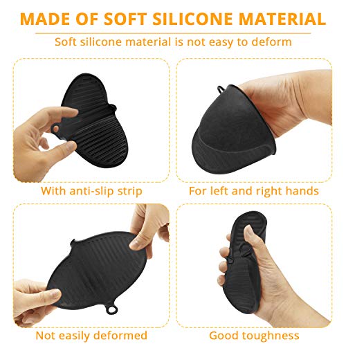 KUFUNG Silicone Cooking Pinch Grips Oven Mitts, Finger Protector Pot Holder for Kitchen,Cooking,Baking,BBQ - Heat Resistant Gloves (Black)