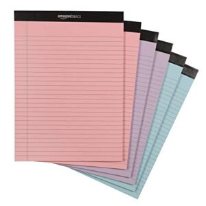 amazon basics wide ruled 8.5 x 11.75-inch 50-sheet lined writing note pad, assorted colors - pack of 6