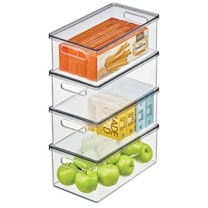 mdesign plastic pantry storage box container with lid and built-in handles - organization for flour, cereal, pasta, rice, or food in kitchen cupboard, ligne collection, 4 pack, clear/smoke gray