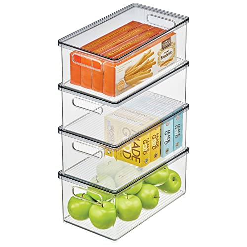 mDesign Plastic Pantry Storage Box Container with Lid and Built-In Handles - Organization for Flour, Cereal, Pasta, Rice, or Food in Kitchen Cupboard, Ligne Collection, 4 Pack, Clear/Smoke Gray