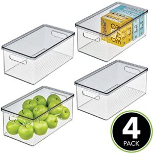 mDesign Plastic Pantry Storage Box Container with Lid and Built-In Handles - Organization for Flour, Cereal, Pasta, Rice, or Food in Kitchen Cupboard, Ligne Collection, 4 Pack, Clear/Smoke Gray