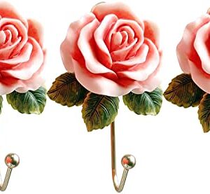 OPENDGO 3PCS Rose Resin Wall Hooks Wall Mounted Creative Flower Iron Hook for Hanging Coat/Hat/Key/Towel/Handbag Hooks/Hangers Room Wall Decor