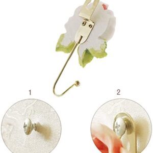 OPENDGO 3PCS Rose Resin Wall Hooks Wall Mounted Creative Flower Iron Hook for Hanging Coat/Hat/Key/Towel/Handbag Hooks/Hangers Room Wall Decor