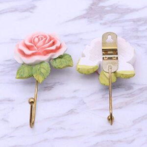 OPENDGO 3PCS Rose Resin Wall Hooks Wall Mounted Creative Flower Iron Hook for Hanging Coat/Hat/Key/Towel/Handbag Hooks/Hangers Room Wall Decor