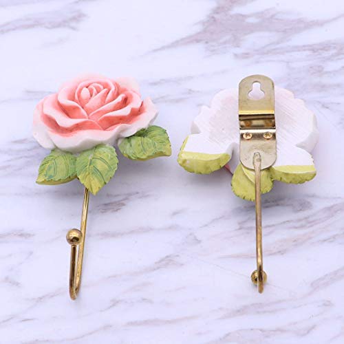 OPENDGO 3PCS Rose Resin Wall Hooks Wall Mounted Creative Flower Iron Hook for Hanging Coat/Hat/Key/Towel/Handbag Hooks/Hangers Room Wall Decor